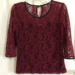 Maroon lace top - Cato - Size Medium
